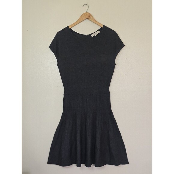 LOFT Wool Blend Knit Sweater Dress Womens Medium Pleated Fit Flare Drop Waist - Picture 1 of 8